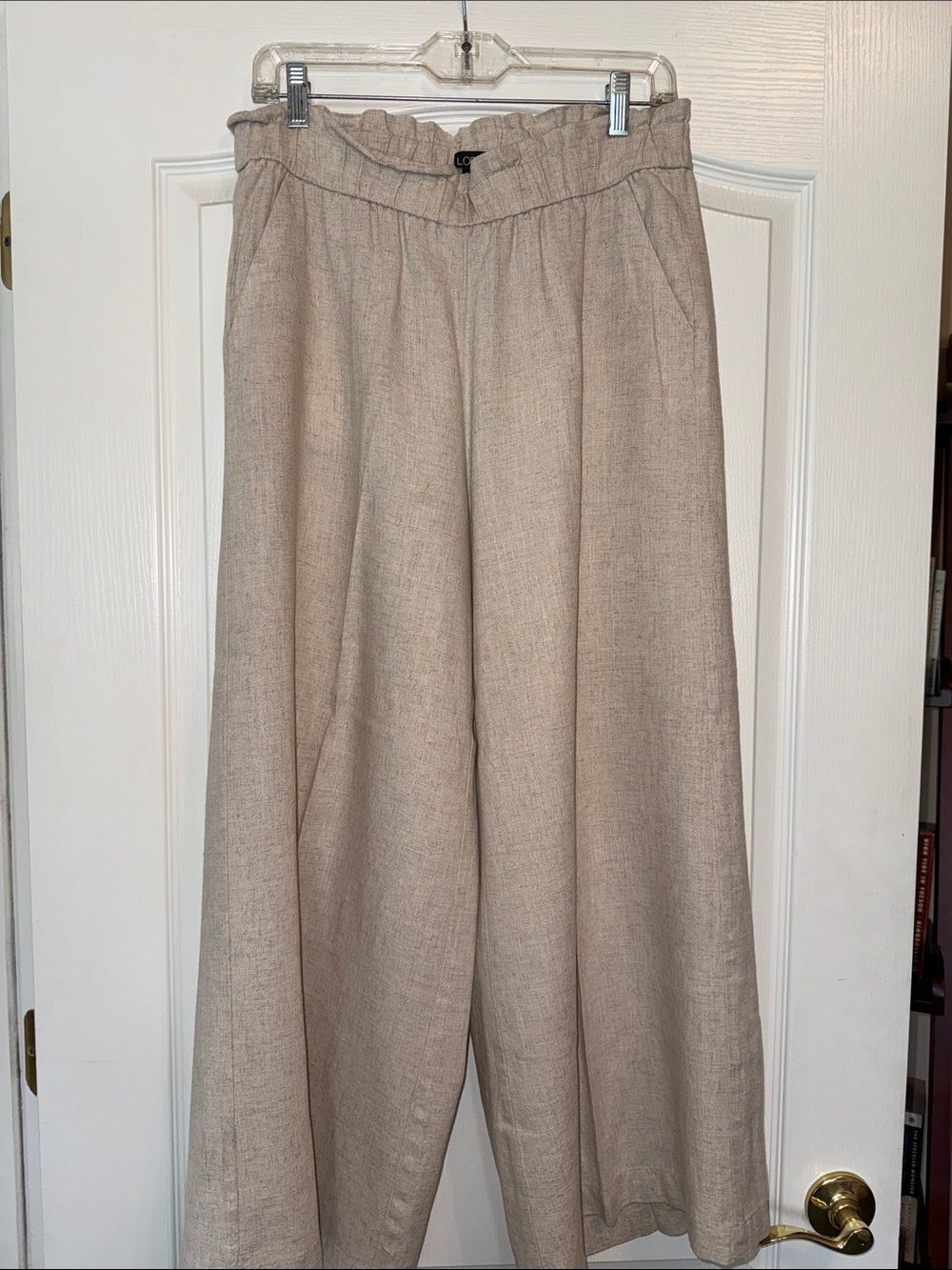 Loft Wide Leg High Waist Linen-Blend Pants in Light Beige